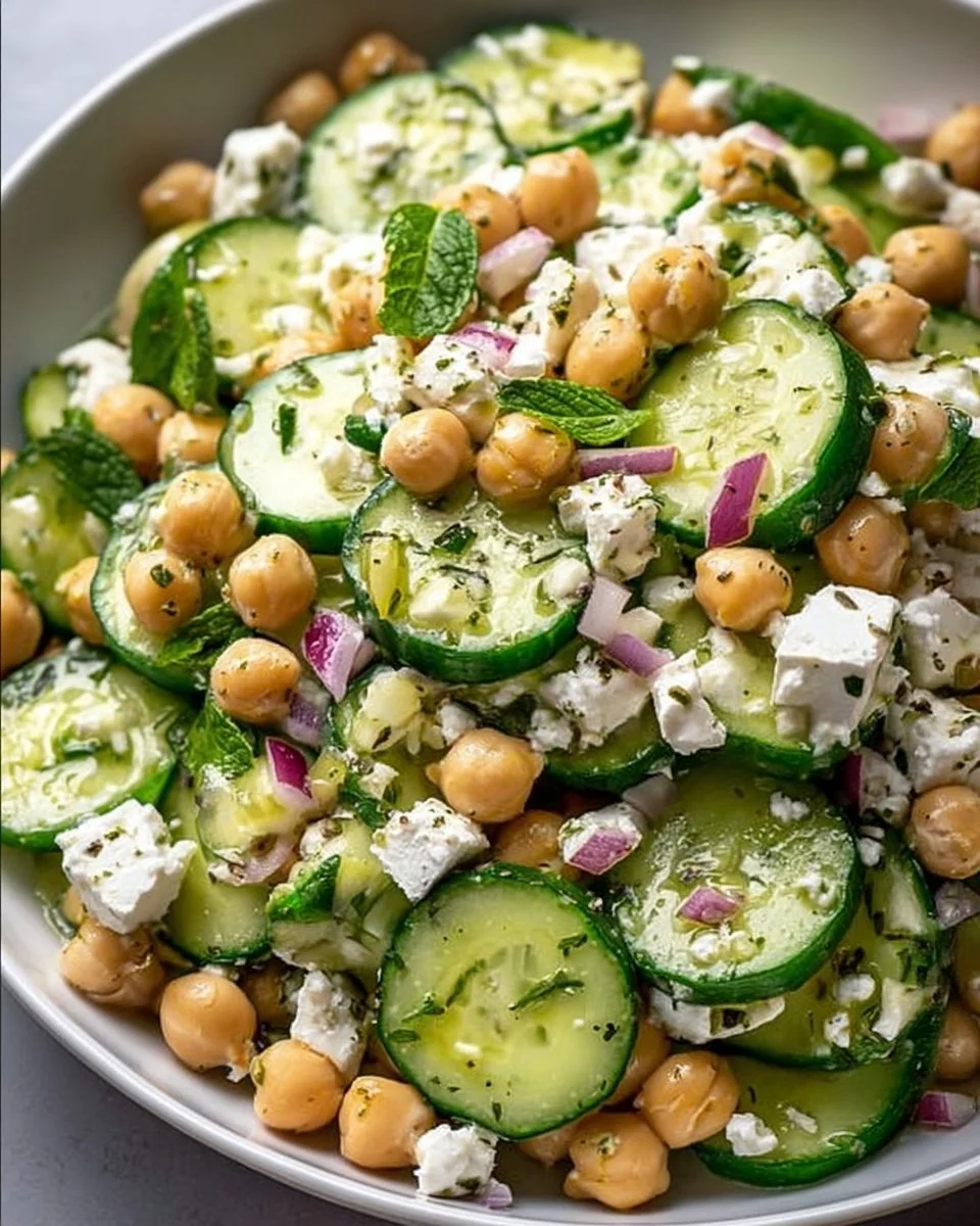 Gurkensalat mit Feta und Kichererbsen