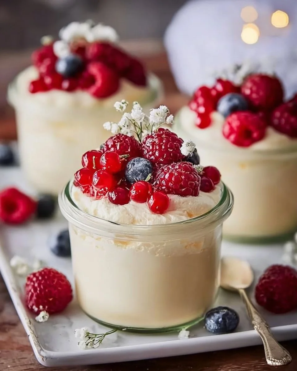 Vegane Vanille-Pudding-Mousse mit Beeren im Glas